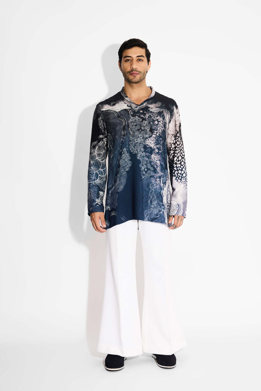 MORPH Black ombre swirl print V neck kurta