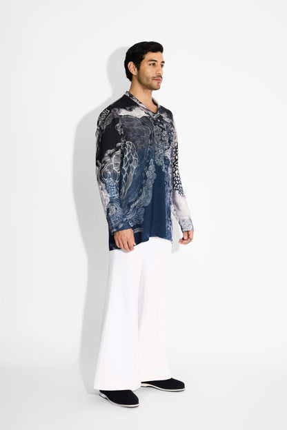 MORPH Black ombre swirl print V neck kurta