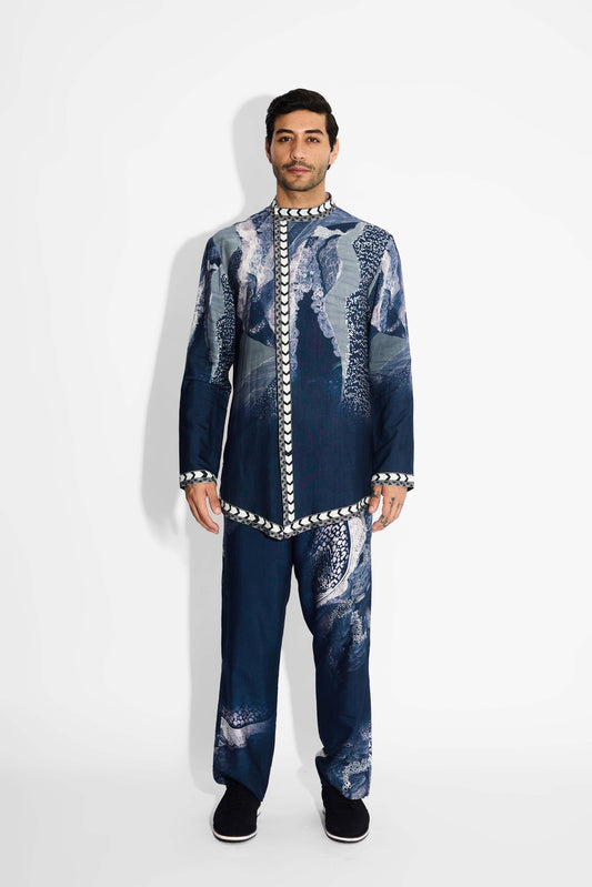 Swirl print blue straight fit pants