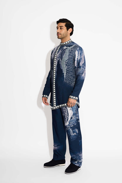 Swirl print blue straight fit pants