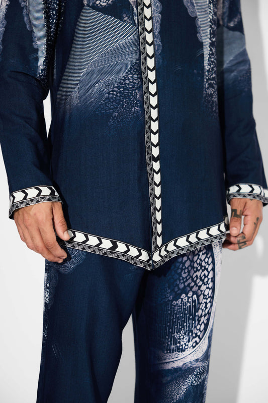 Swirl print blue straight fit pants