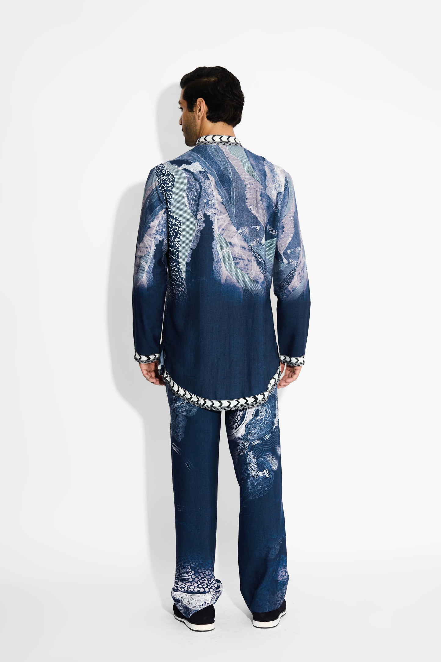 Swirl print blue straight fit pants