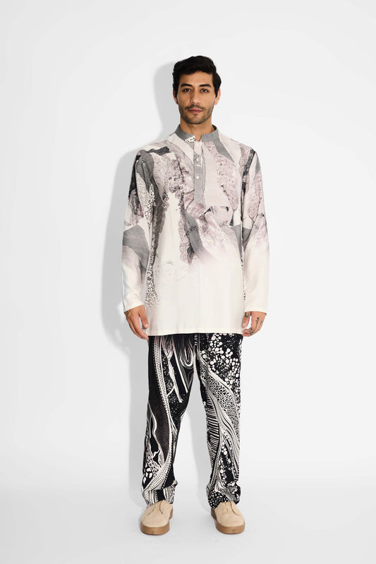 LUSH MORPH print Ivory Short kurta