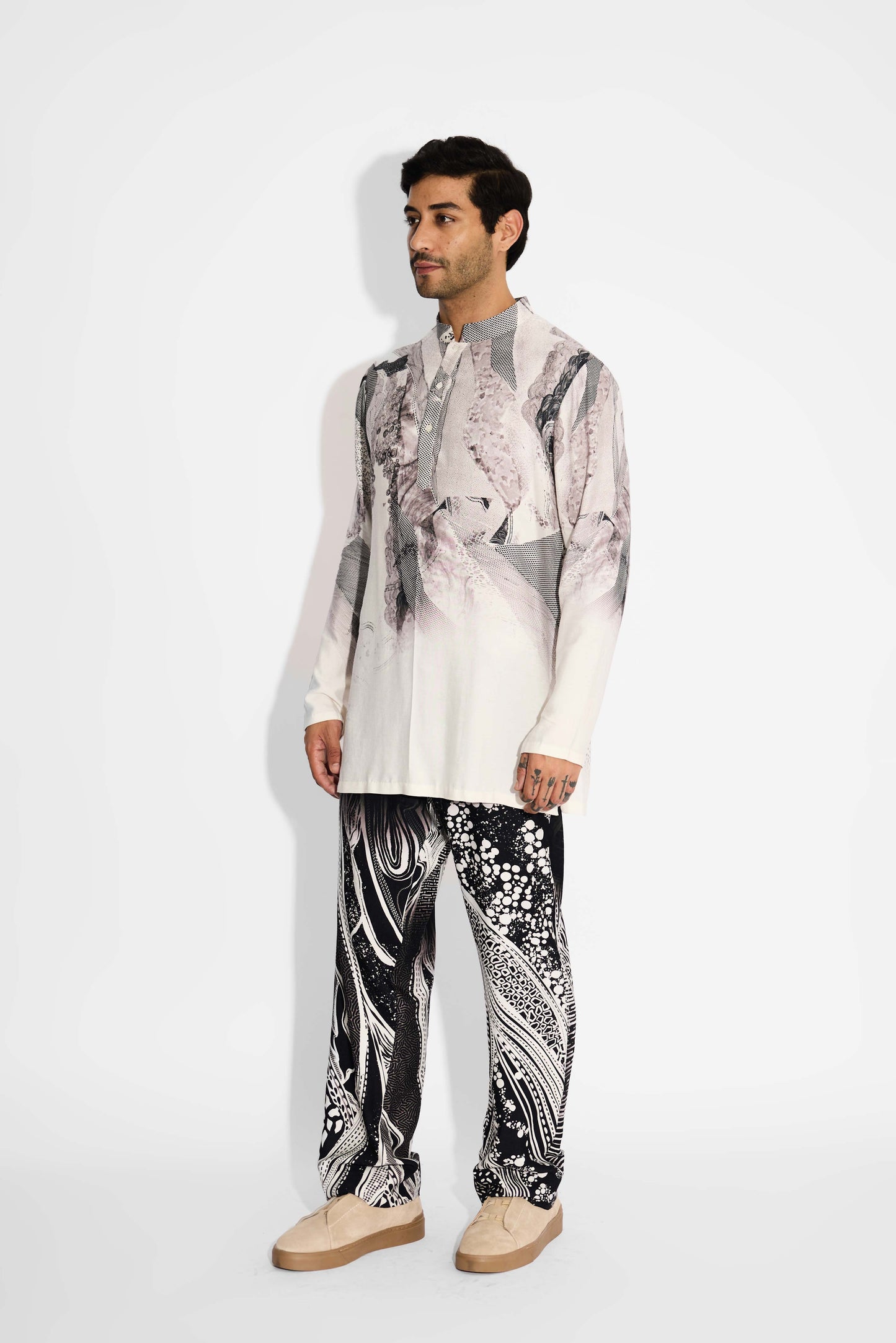 LUSH MORPH print Ivory Short kurta