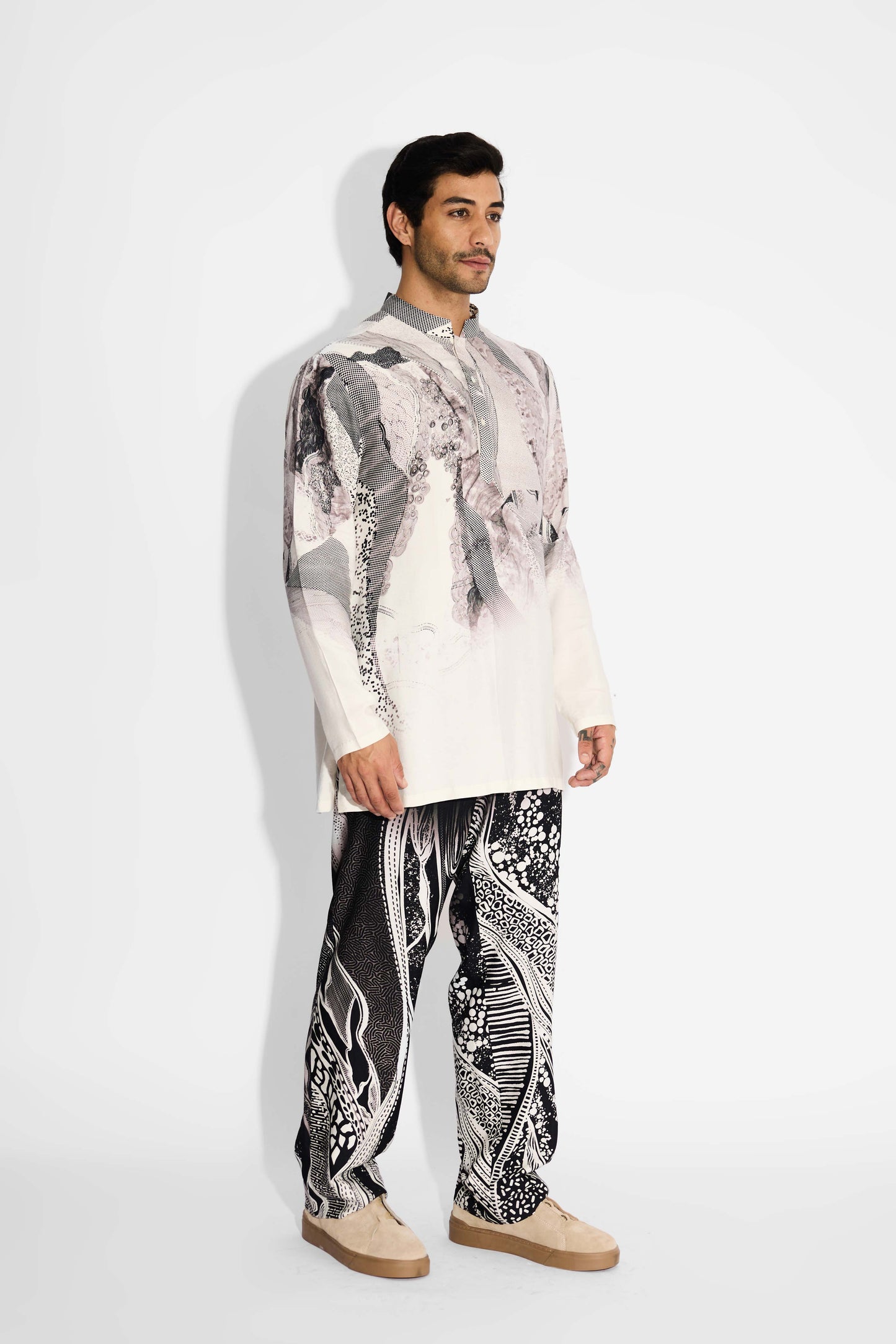 LUSH MORPH print Ivory Short kurta