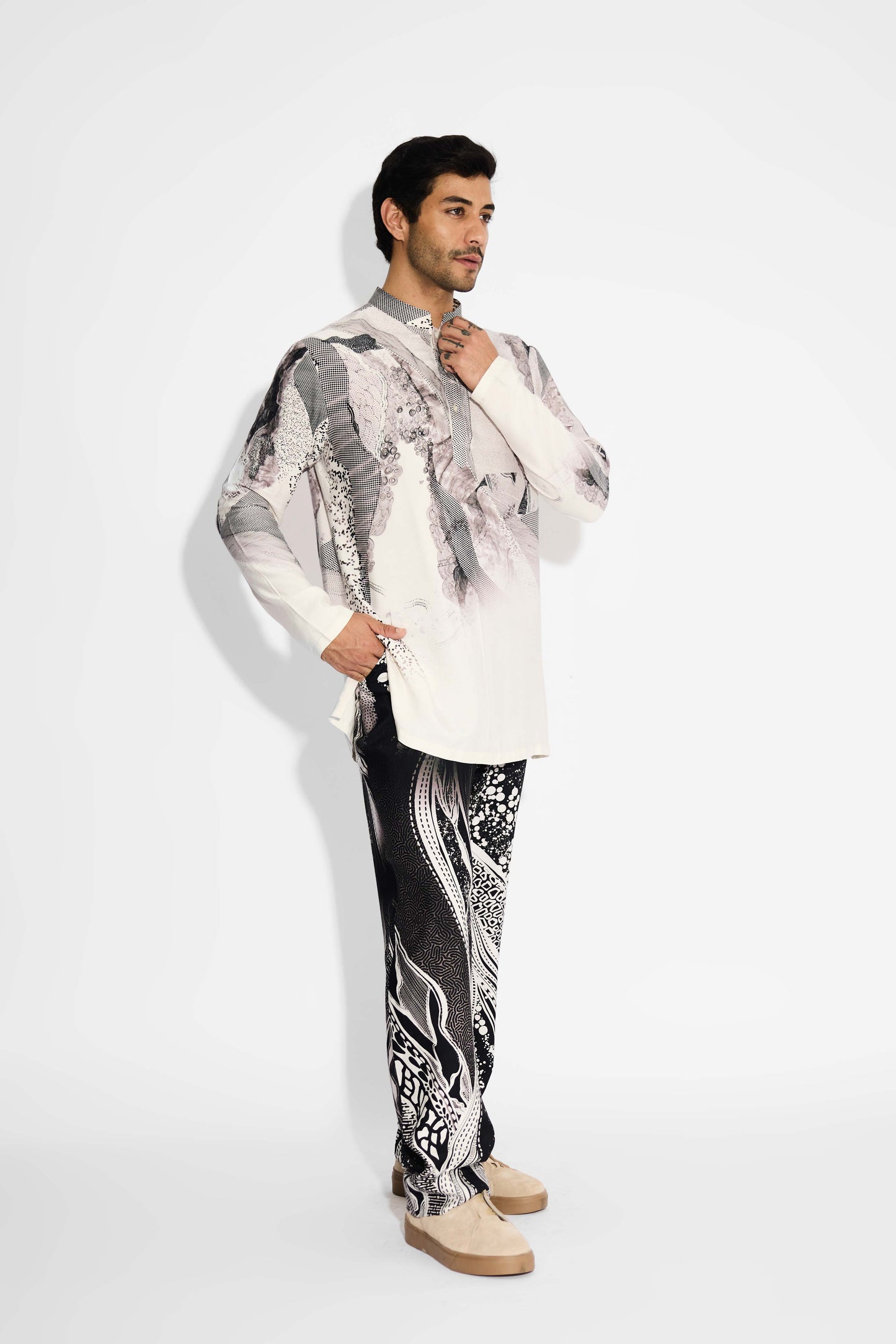 LUSH MORPH print Ivory Short kurta