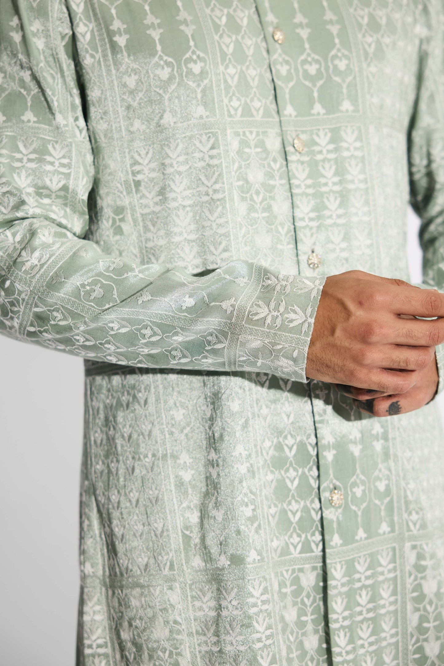 Ash green silver embellished Bandgala