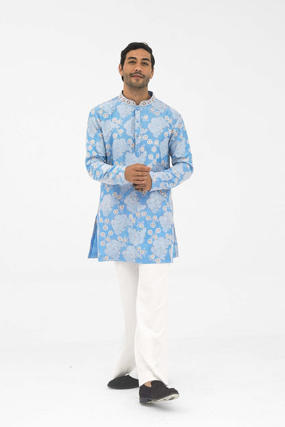 PETAL GRID frost blue kurta