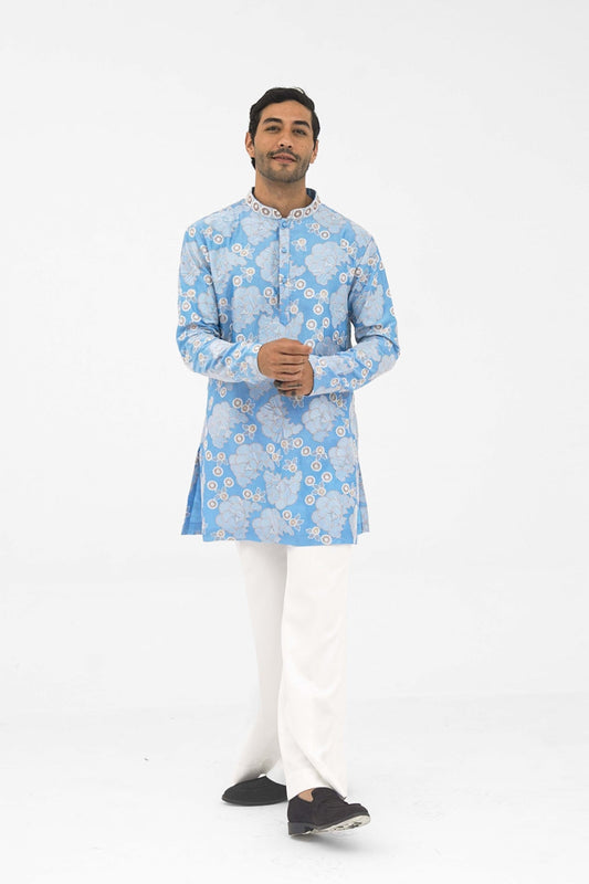 PETAL GRID frost blue kurta
