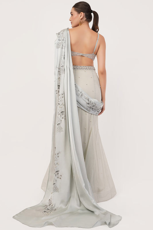 RUSSIAN EMERALD DRAPED LEHENGA