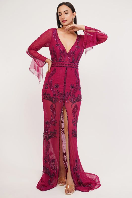 AUBERGINE CRYSTAL GOWN