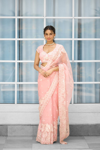 Whispers of Rose Pink Women wear saree set