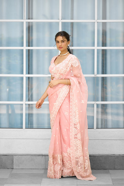 Whispers of Rose Pink Women wear saree set