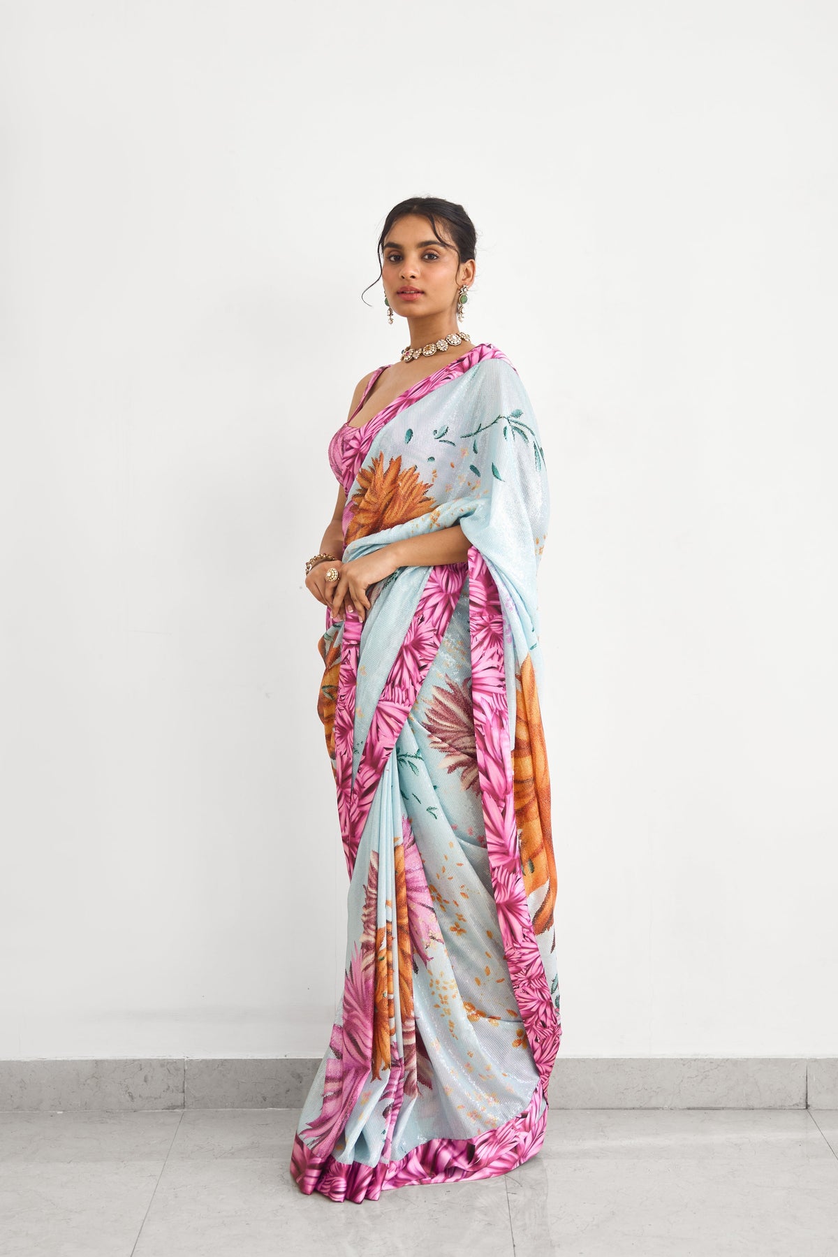 Bright Flower Women wear Sequence saree set