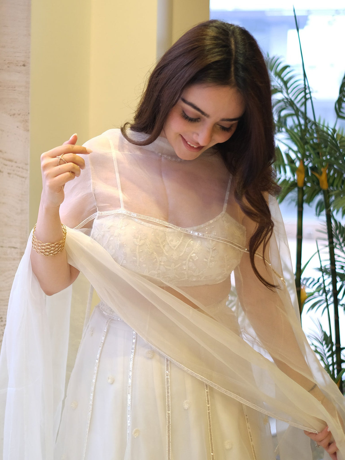 Snow White Silk Organza Lehenga Set