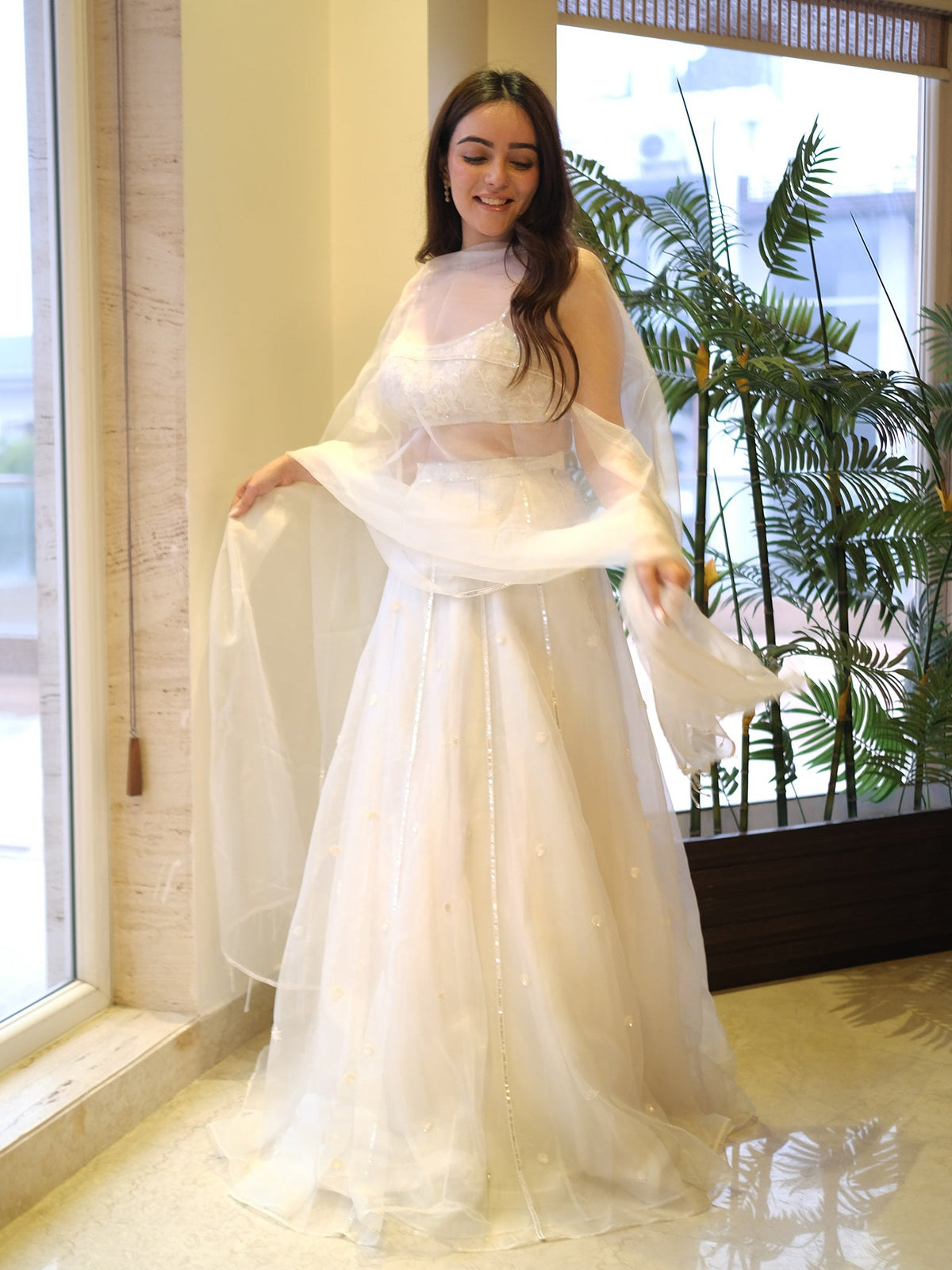 Snow White Silk Organza Lehenga Set