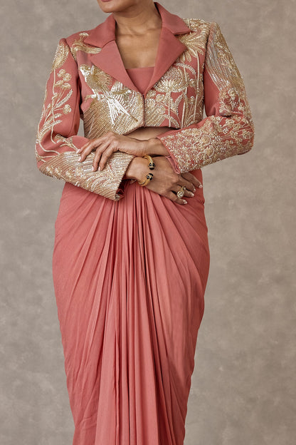 Salmon Son-Chidiya Cropped Blazer Set