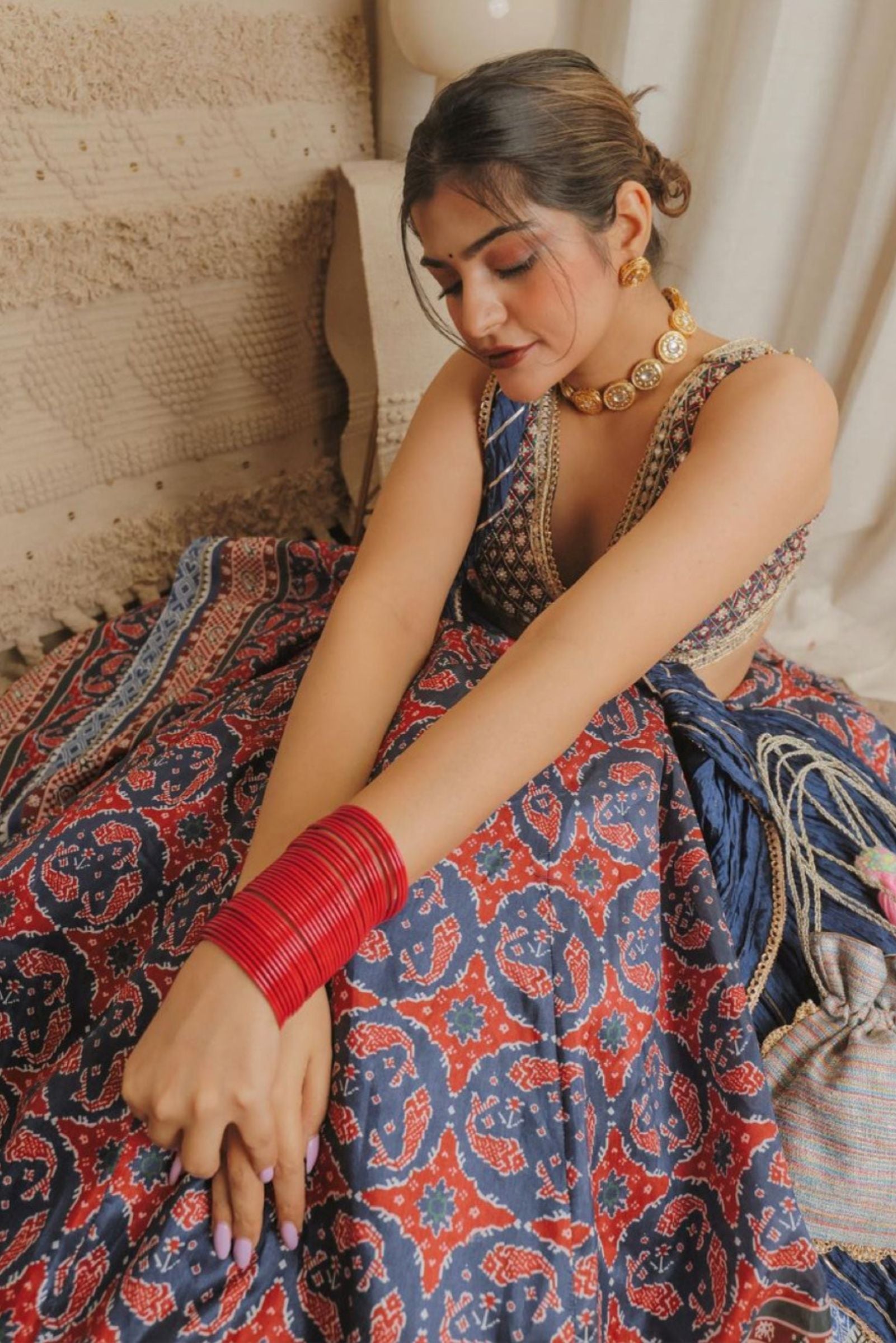 Buy Women's Blue Draped Asymmetrical Lehenga 