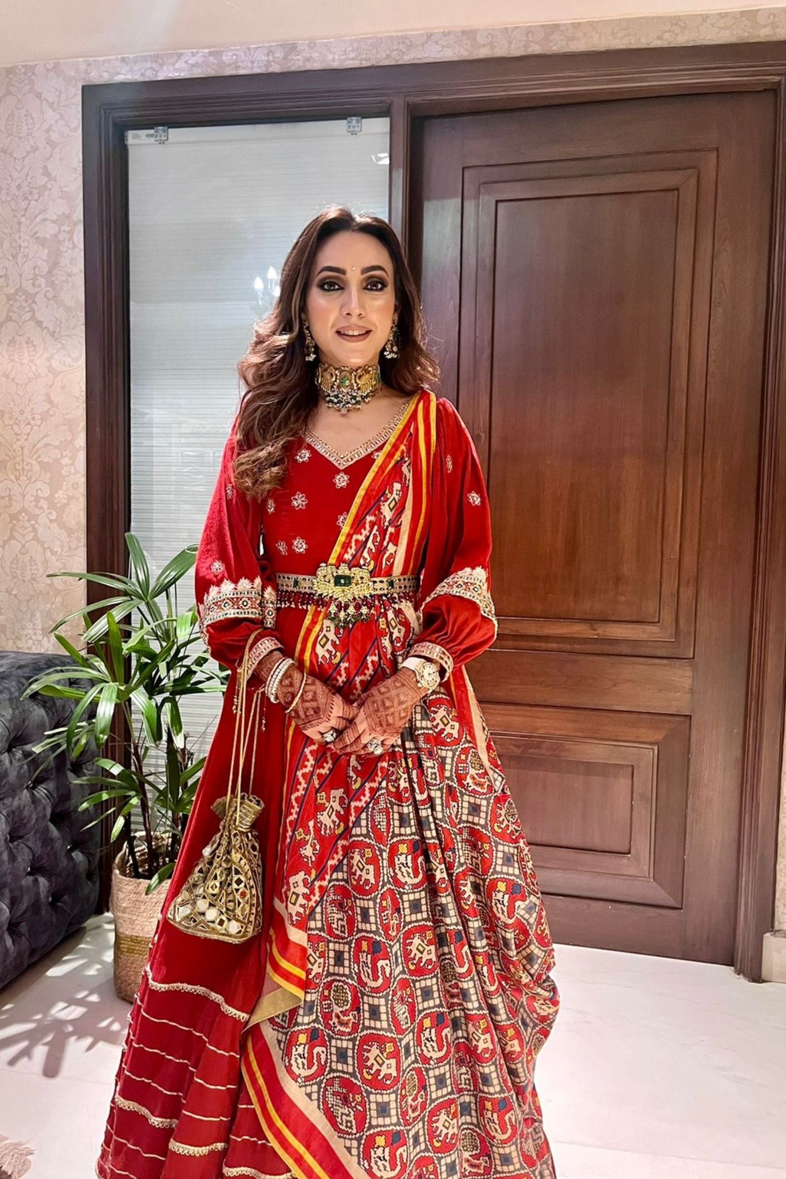 Women's Ruby Red Embroidered Anarkali Set