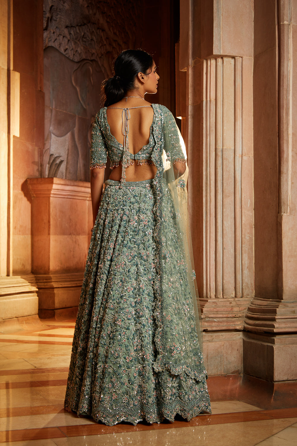 Sage Green Tulle Lehenga Choli Set