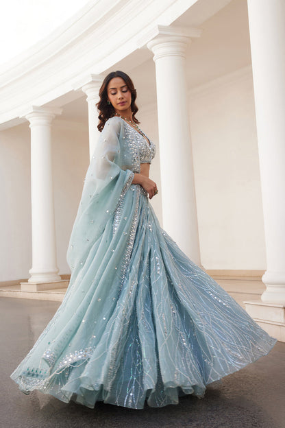 Powder Blue Organza Lehenga Set