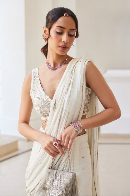 Pearl White Slit Saree