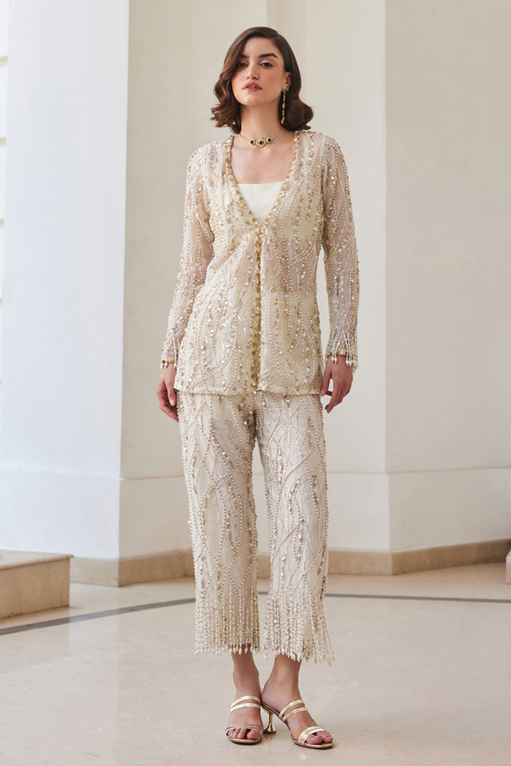 Pearl White Organza Pant-Suit Set