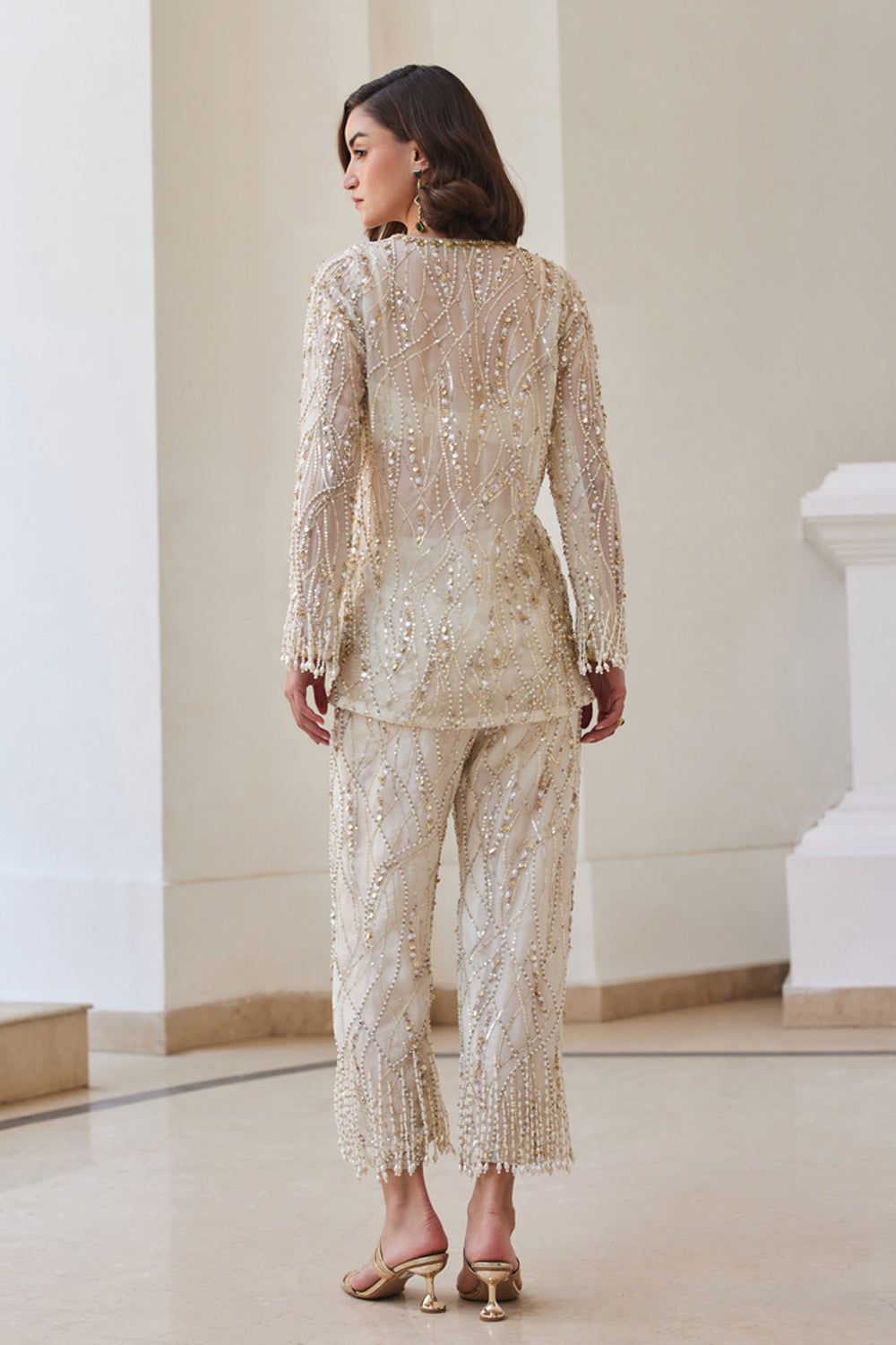 Pearl White Organza Pant-Suit Set