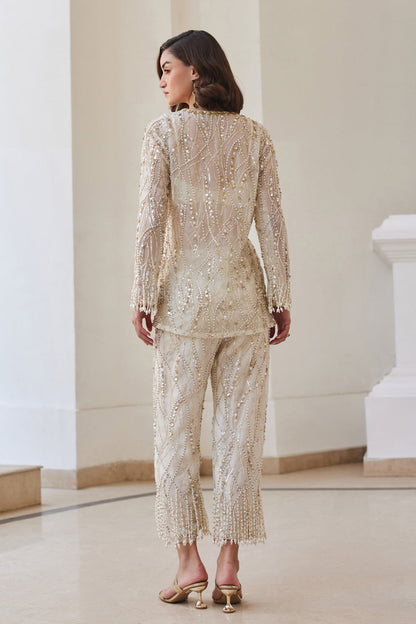 Pearl White Organza Pant-Suit Set