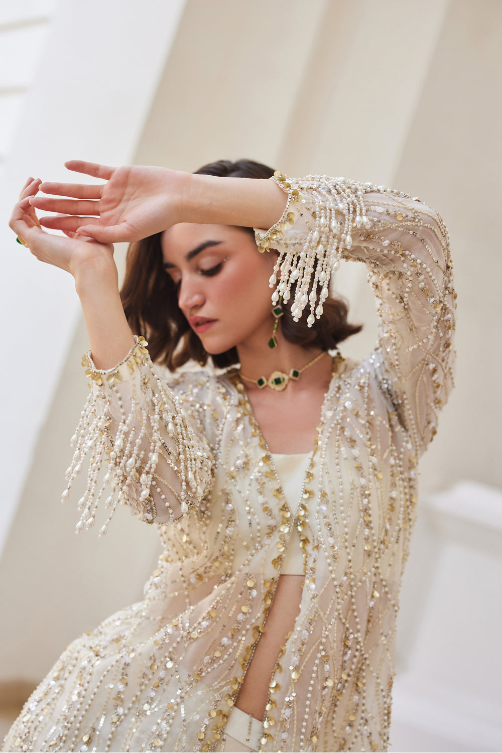 Pearl White Organza Pant-Suit Set