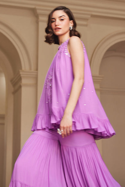 Bubblegum Pink Halterneck Top Sharara Set