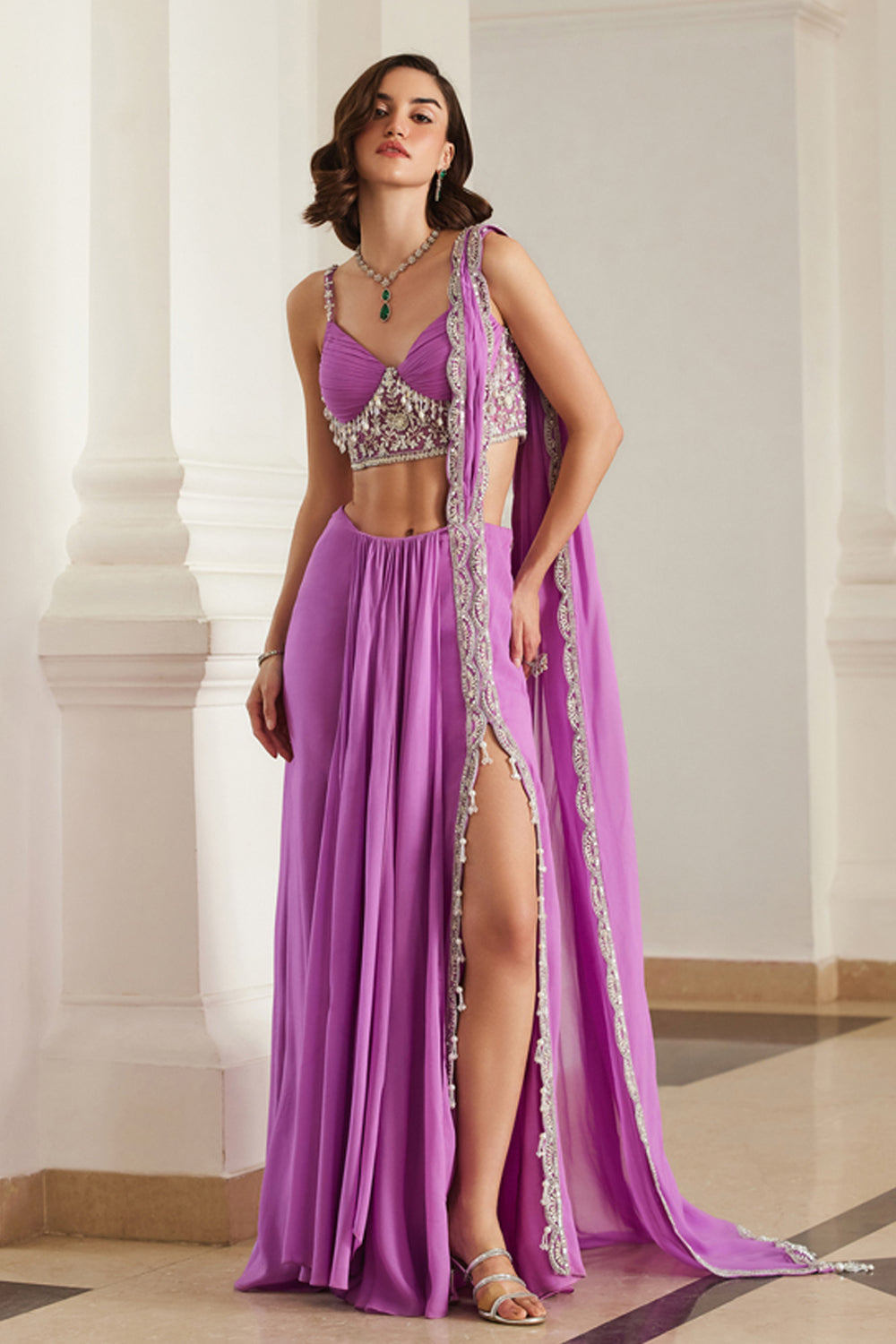 Bubblegum Pink Corset Slit Saree