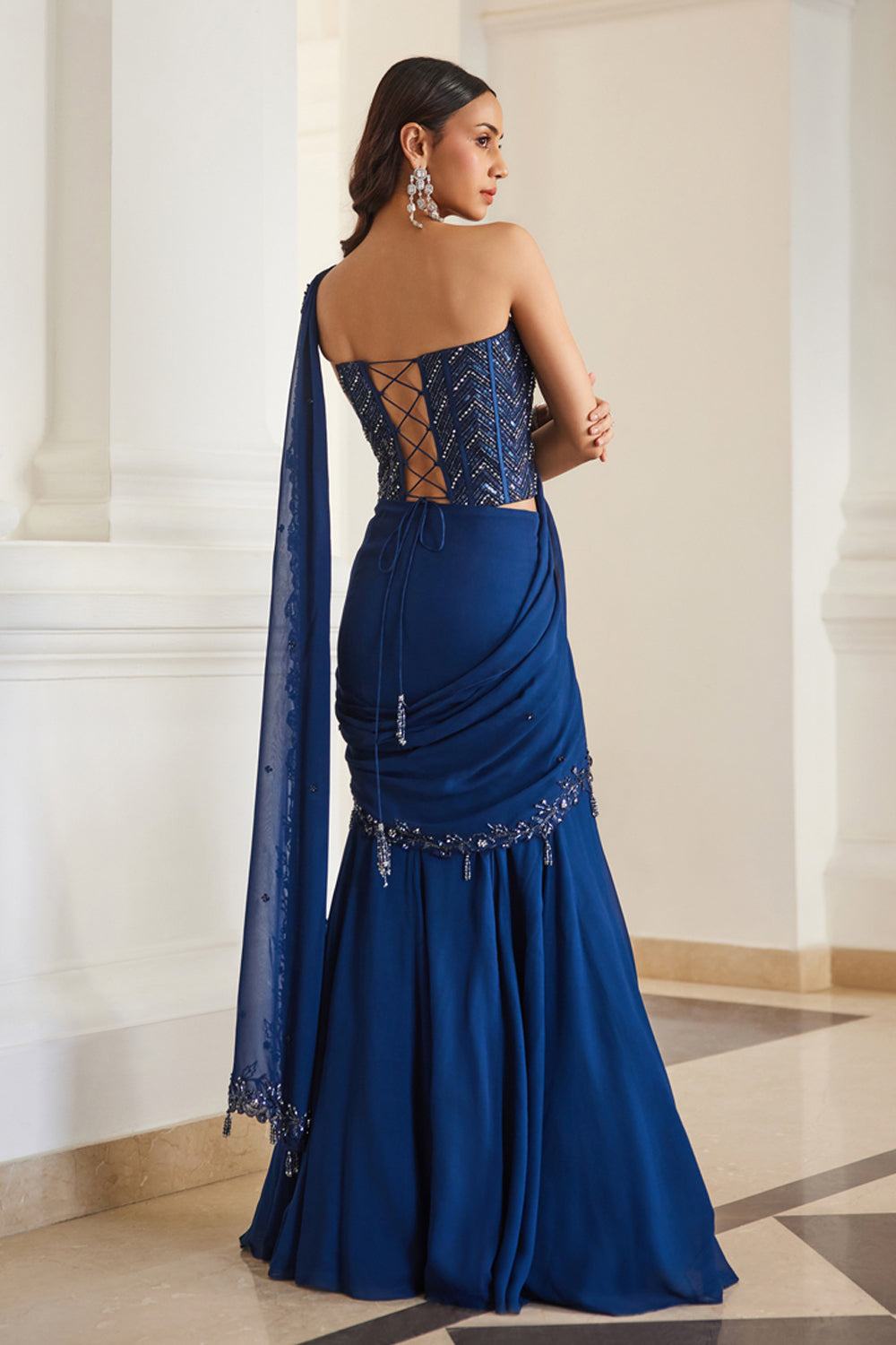 Teal Blue Corset Saree
