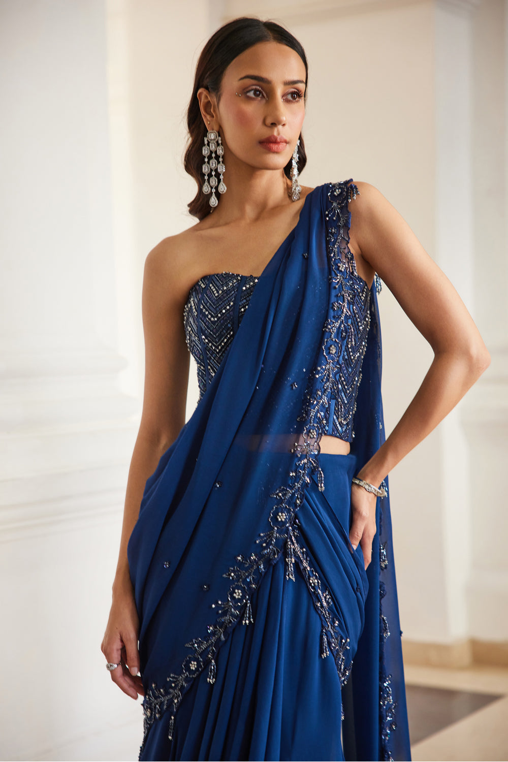 Teal Blue Corset Saree