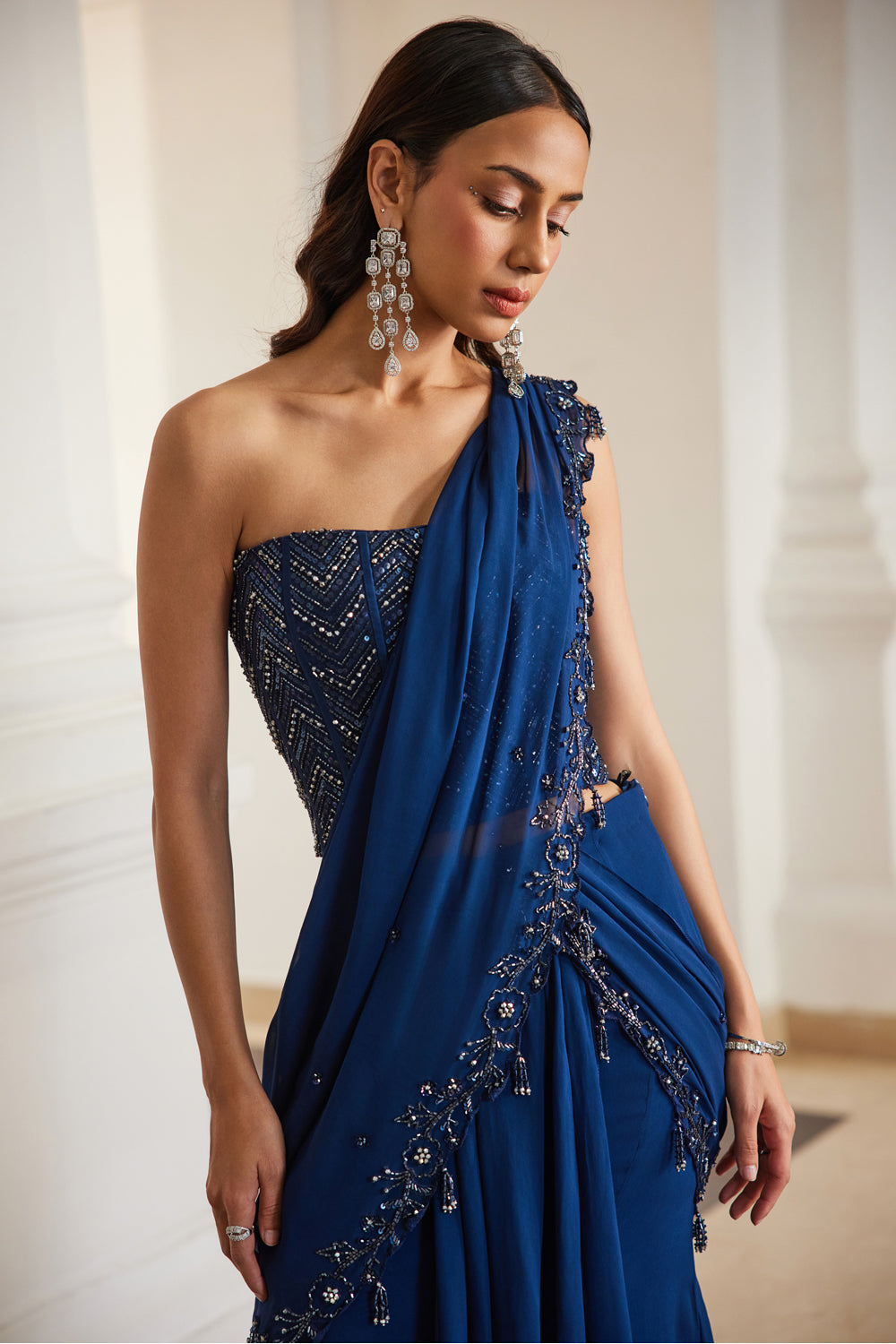 Teal Blue Corset Saree