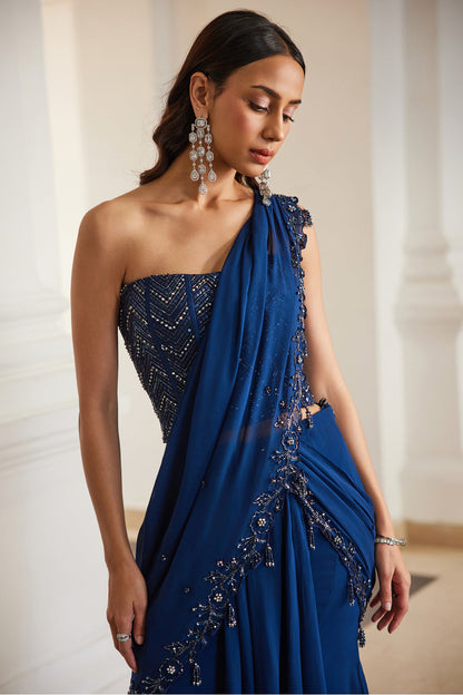 Teal Blue Corset Saree