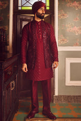 Shop Affordable Ruby Chanderi Embroidered Open Kurta Bundi 