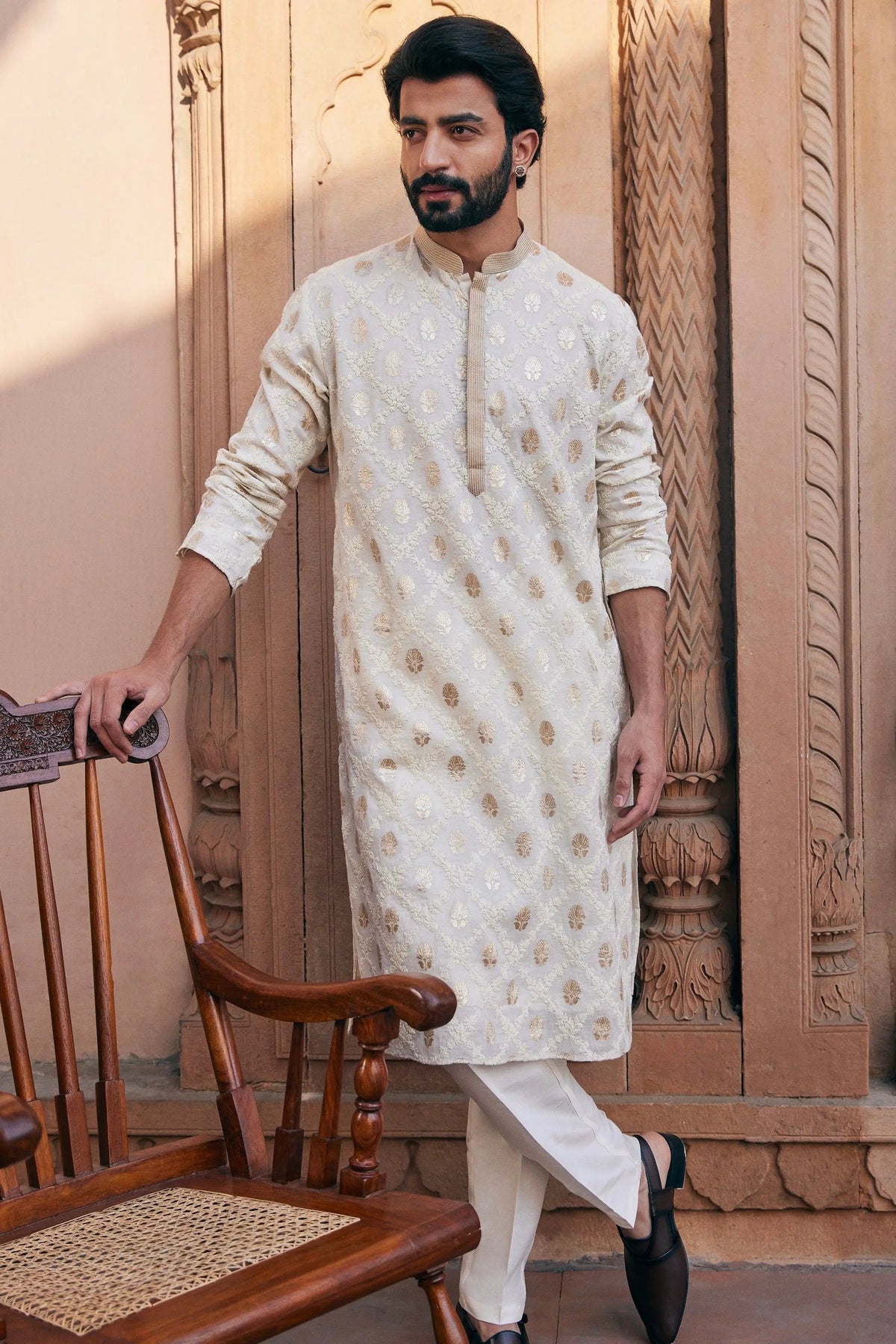 Shop Banarsi Cord Embroidery Chanderi Silk Kurta