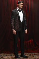 Shop Black Crimson Eclipse Embroidered Tuxedo Set