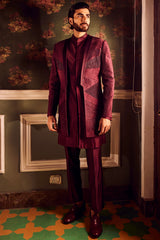 Shop Maroon Chanderi Pintuck Cutdana Indowestern Online