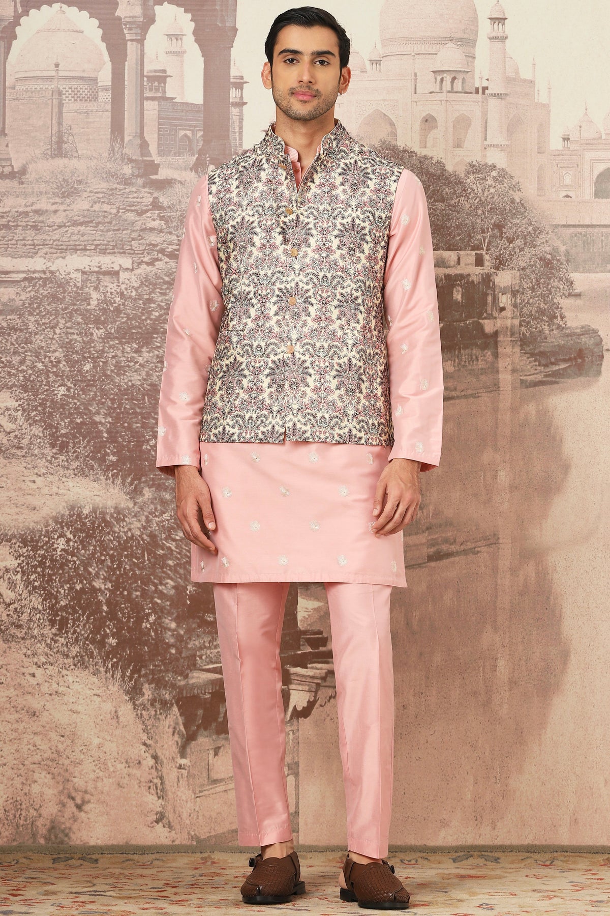 Shop Affordable Orchid Rose Chanderi Embroidered Kurta Bundi Set