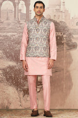 Shop Affordable Orchid Rose Chanderi Embroidered Kurta Bundi Set