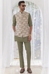 Shop Now for Sage Green Paisley Printed Kurta Bundi Set 