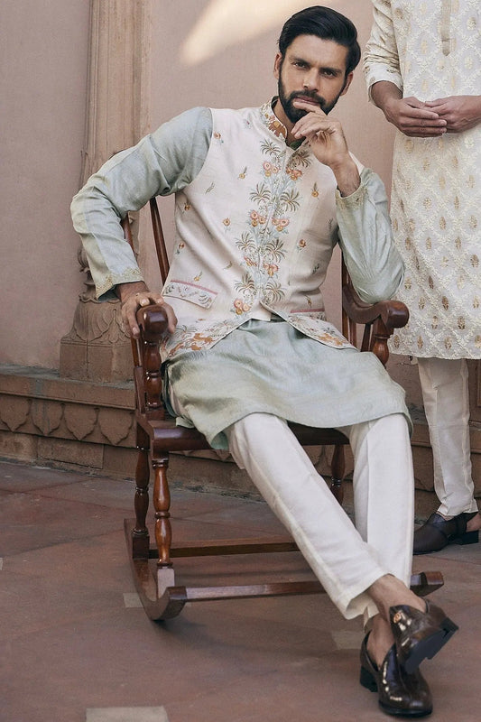 Shop the Best Green Silk Embroidered Bundi Set