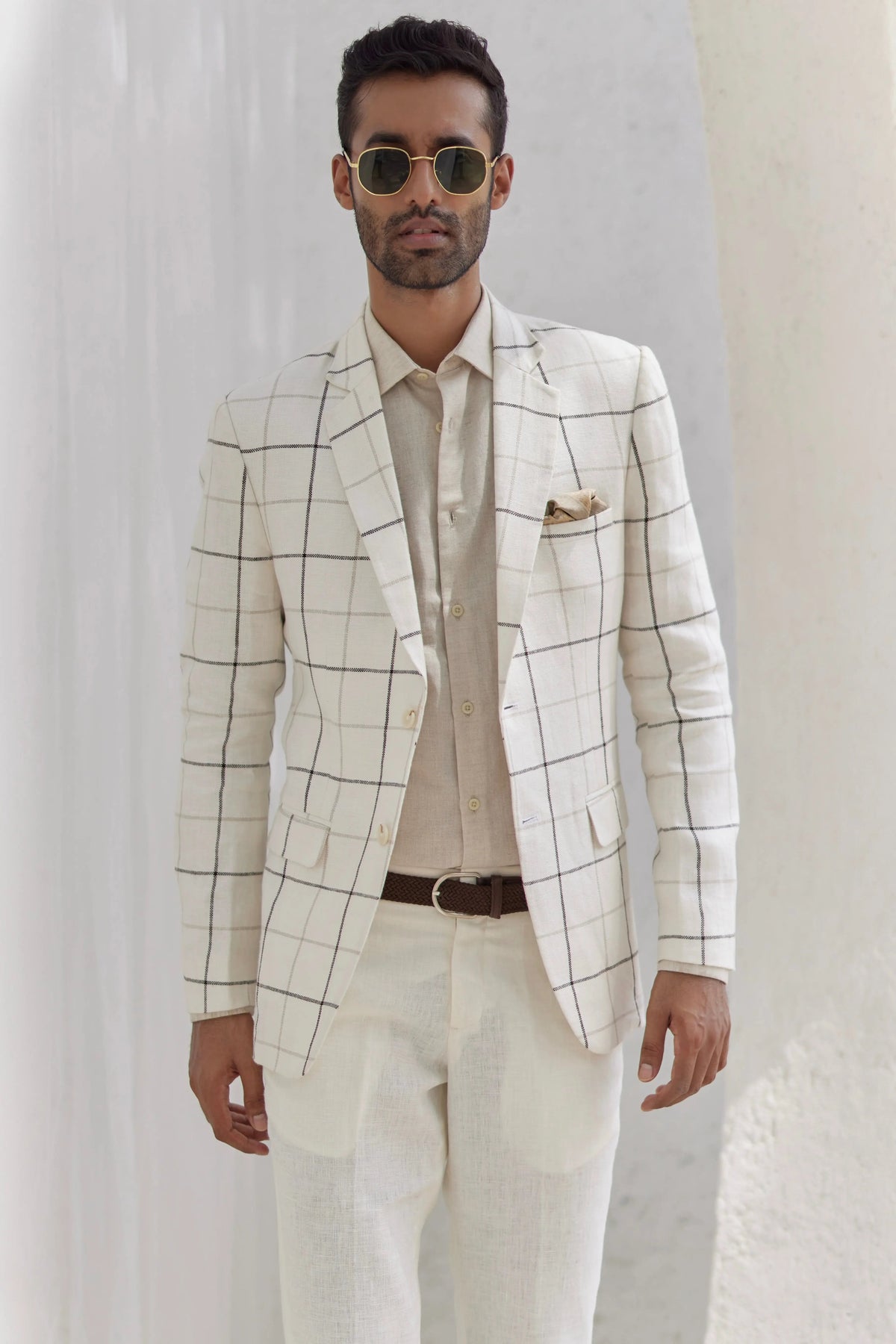Shop the Quality Porcelain White Windowpane Check Blazer Set 