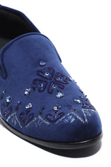 Celestial Navy Velvet Slip-Ons - Asuka Couture
