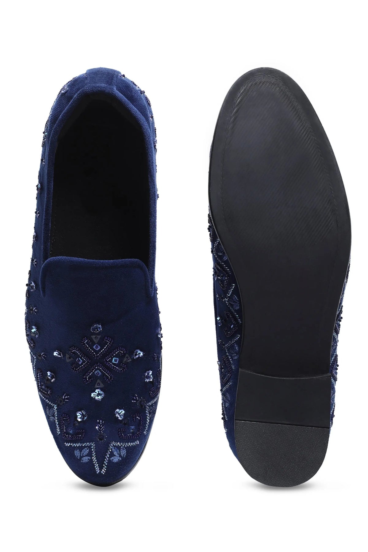 Celestial Navy Velvet Slip-Ons - Asuka Couture