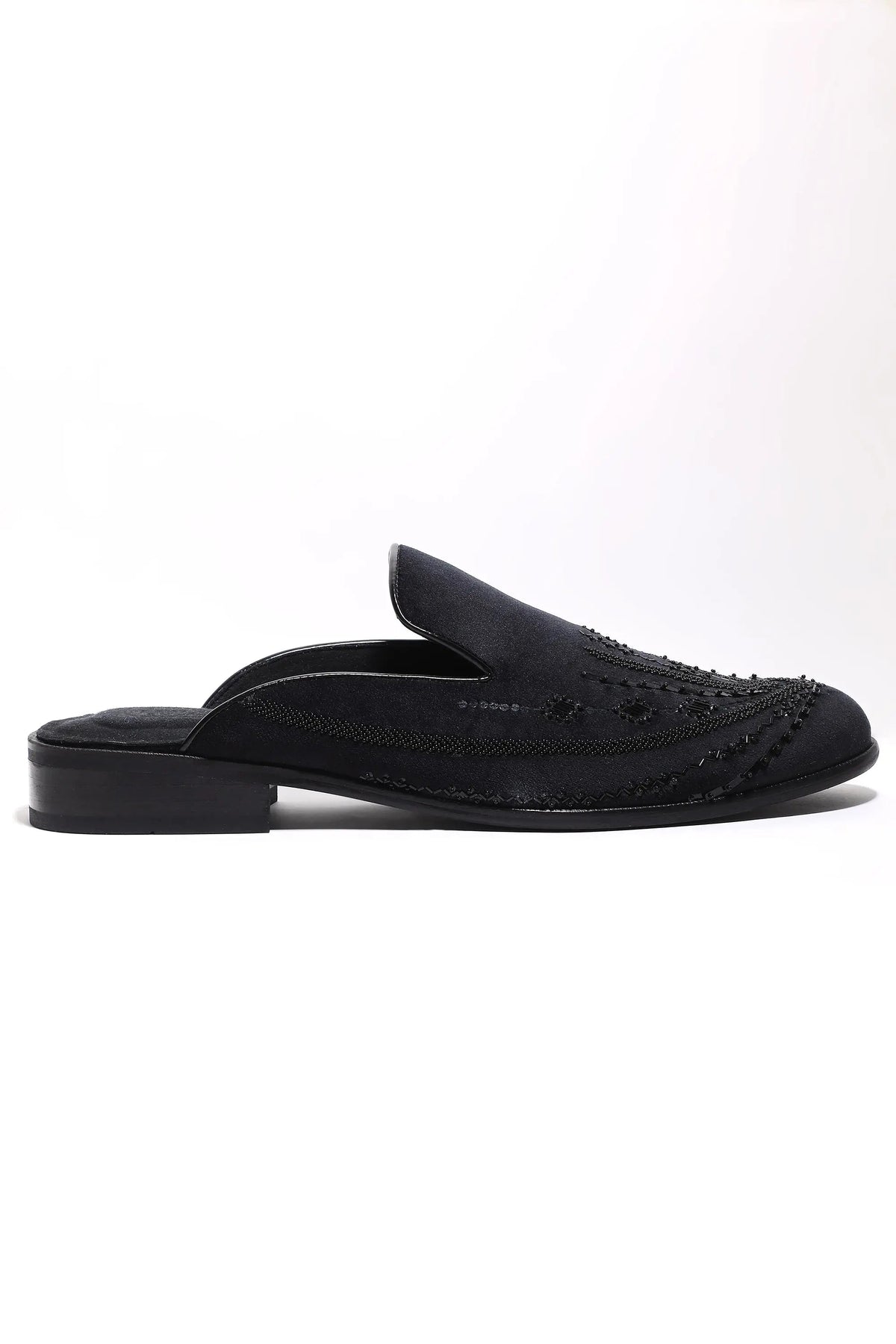 Noir Elegance Symmetry Velvet Mules - Asuka Couture