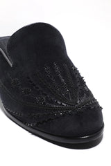 Noir Elegance Symmetry Velvet Mules - Asuka Couture
