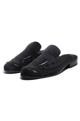 Noir Elegance Symmetry Velvet Mules - Asuka Couture